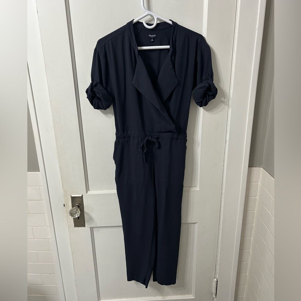 Madewell Dark Blue Rolled Sleeve Jumpsuit